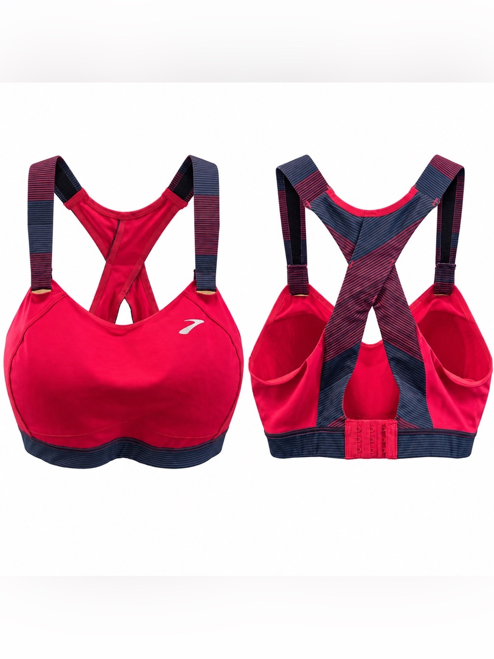 Brooks Juno Sports Bra 36DD Raspberry Red Navy Adjustable Racerback - Picture 3 of 4